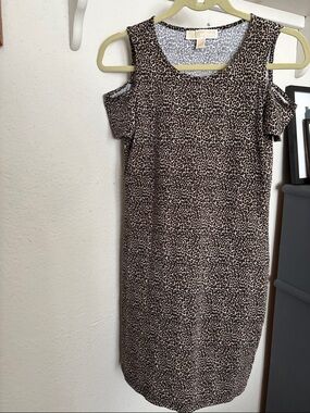 Michael Kors Leopard Cold-Shoulder Shift Dress in Brown and Black Size XS